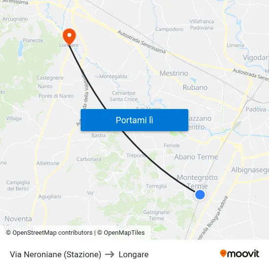 Via Neroniane (Stazione) to Longare map