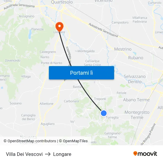 Villa Dei Vescovi to Longare map