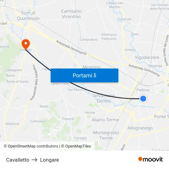 Tram Cavalletto to Longare map
