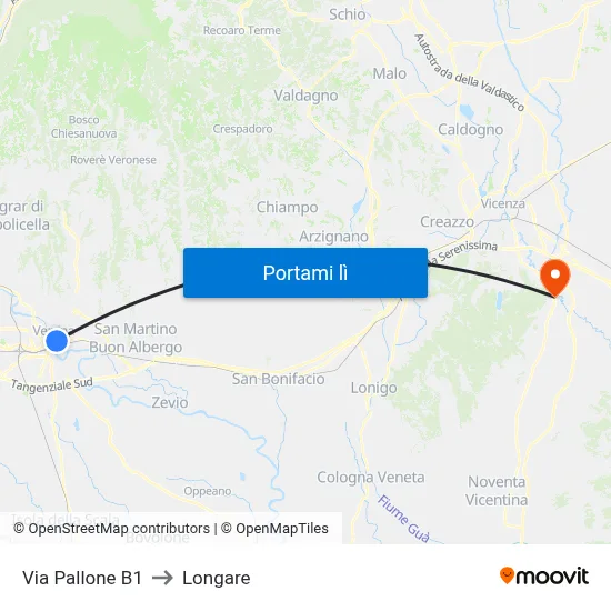 Via Pallone B1 to Longare map