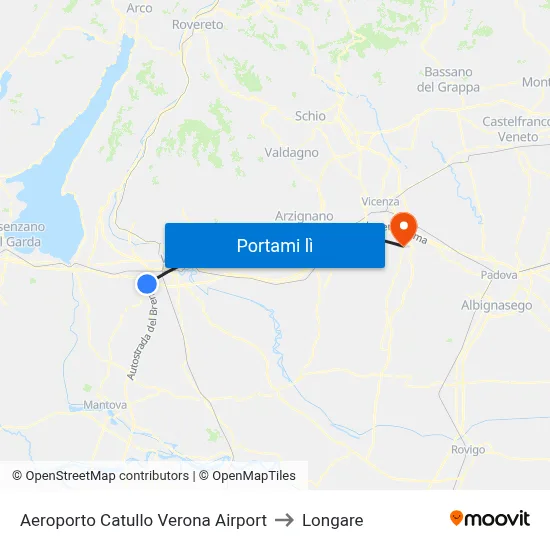 Aeroporto Catullo Verona Airport to Longare map