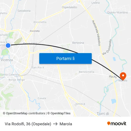 Via Rodolfi, 36 (Ospedale) to Marola map