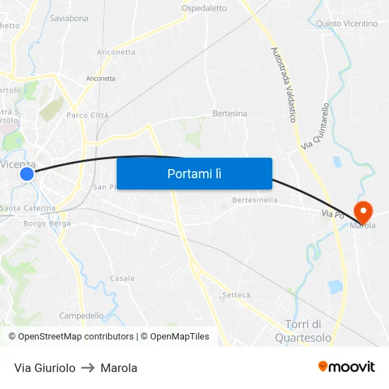 Via Giuriolo to Marola map