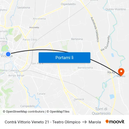 Contrà Vittorio Veneto 21 - Teatro Olimpico to Marola map