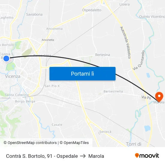 Contrà S. Bortolo, 91 - Ospedale to Marola map