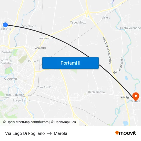 Via Lago Di Fogliano to Marola map