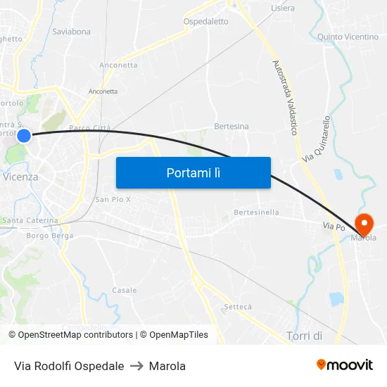 Via Rodolfi Ospedale to Marola map
