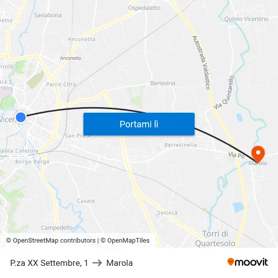 P.za XX Settembre, 1 to Marola map