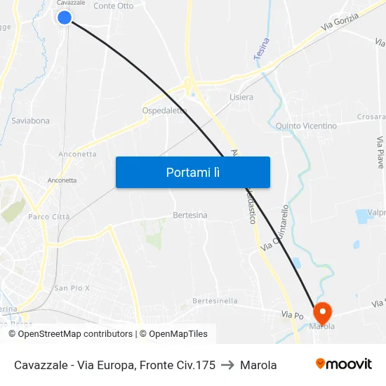 Cavazzale - Via Europa, Fronte Civ.175 to Marola map