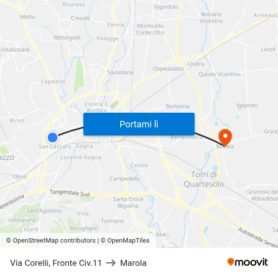 Via Corelli, Fronte Civ.11 to Marola map