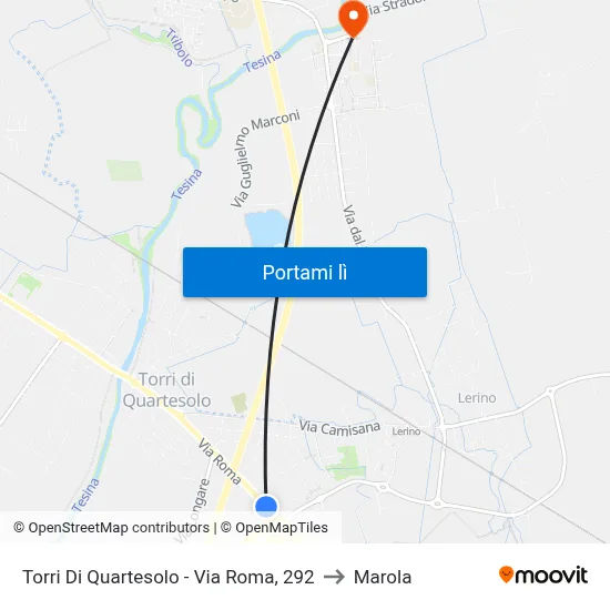 Torri Di Quartesolo - Via Roma, 292 to Marola map