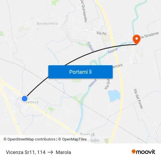 Vicenza Sr11, 114 to Marola map