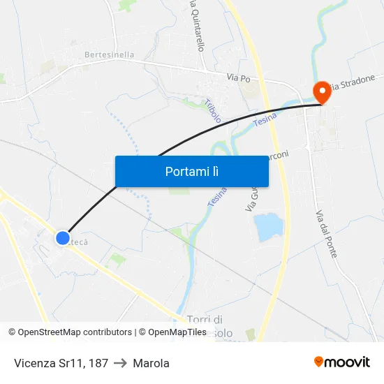 Vicenza Sr11, 187 to Marola map