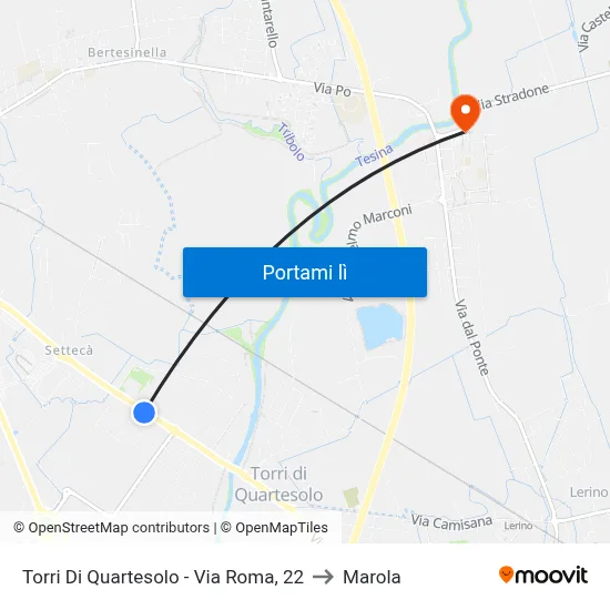 Torri Di Quartesolo - Via Roma, 22 to Marola map