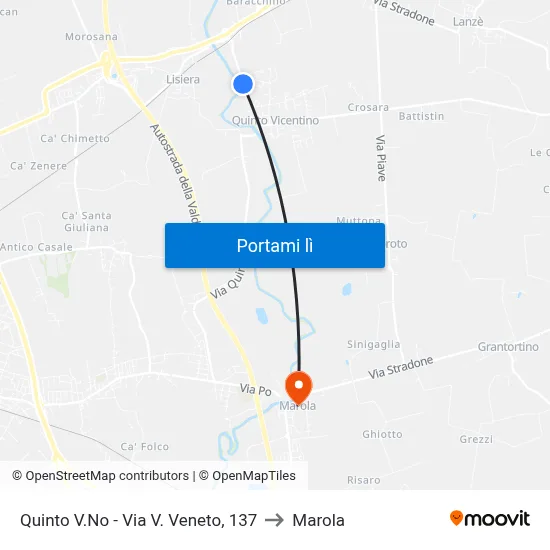 Quinto V.No - Via V. Veneto, 137 to Marola map