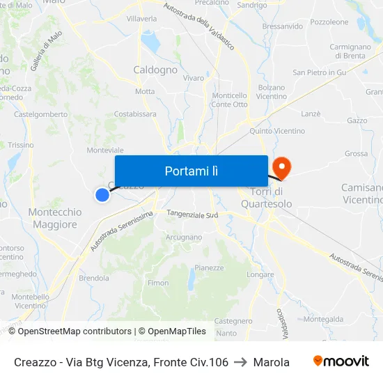 Creazzo - Via Btg Vicenza, Fronte Civ.106 to Marola map