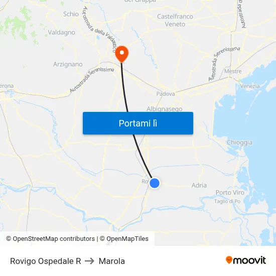 Rovigo Ospedale R to Marola map