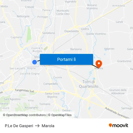 P.Le De Gasperi to Marola map