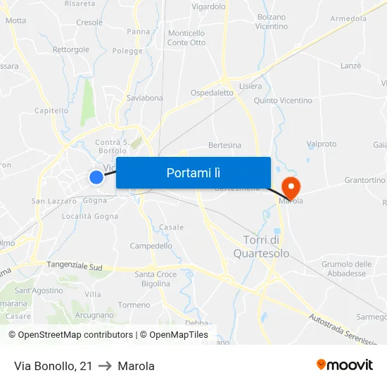 Via Bonollo, 21 to Marola map