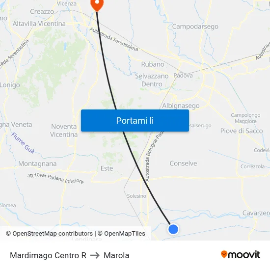Mardimago Centro R to Marola map