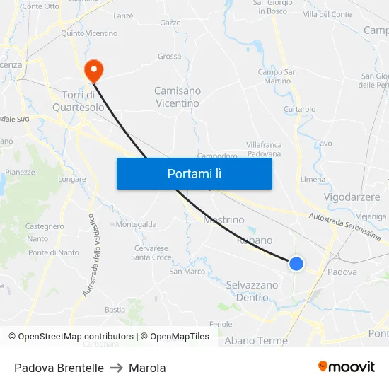 Padova Brentelle to Marola map