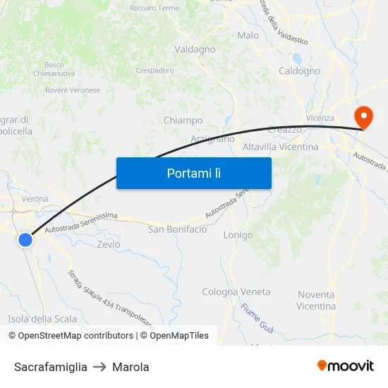 Sacrafamiglia to Marola map