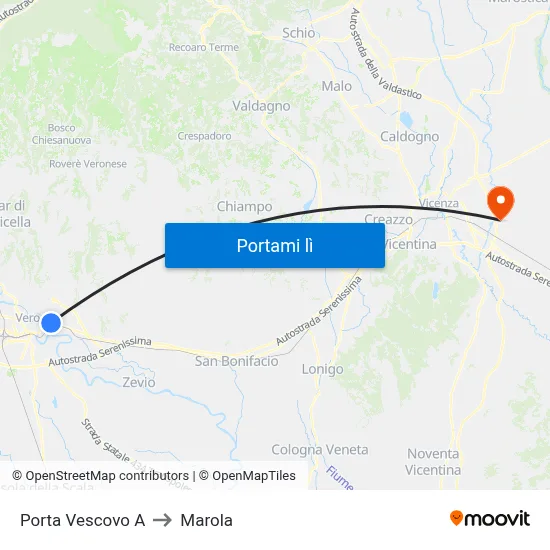Porta Vescovo A to Marola map