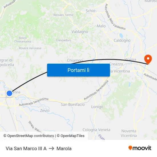 Via San Marco III A to Marola map