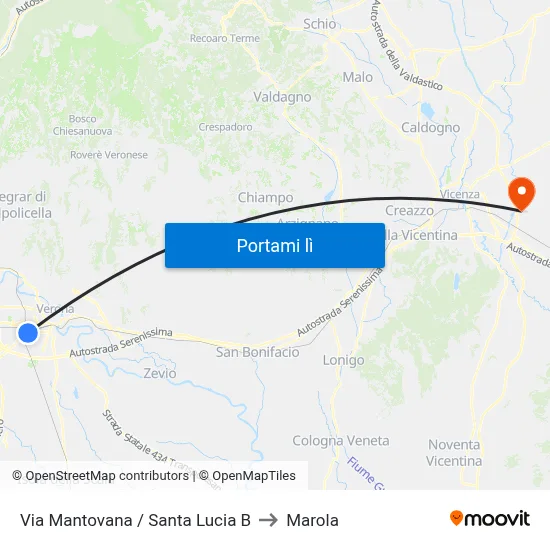 Via Mantovana / Santa Lucia B to Marola map