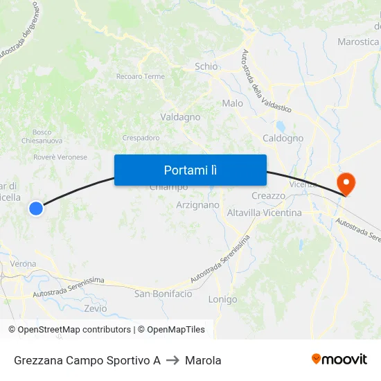Grezzana Campo Sportivo A to Marola map