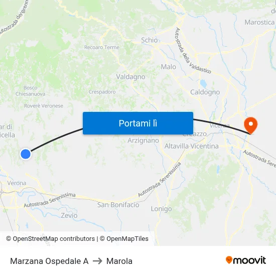 Marzana Ospedale A to Marola map