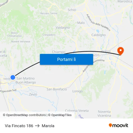 Via Fincato 186 to Marola map