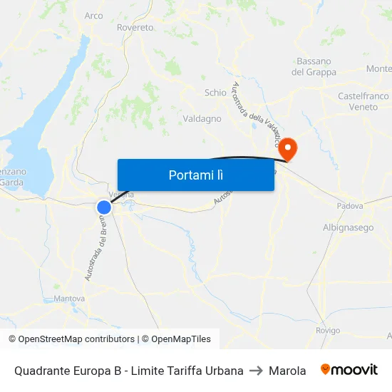 Quadrante Europa B - Limite Tariffa Urbana to Marola map