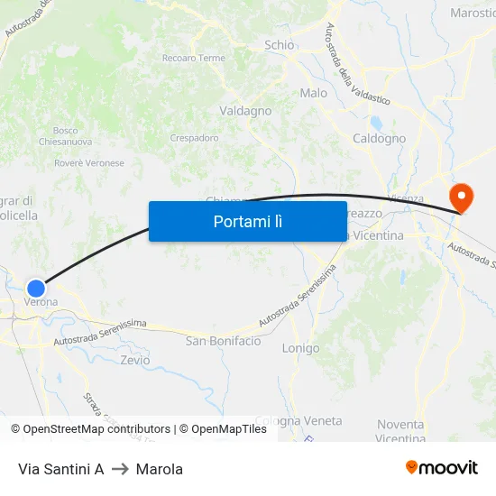 Via Santini A to Marola map