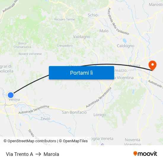 Via Trento A to Marola map
