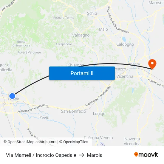 Via Mameli / Incrocio Ospedale to Marola map