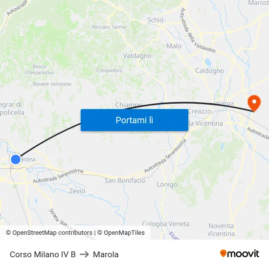 Corso Milano IV B to Marola map