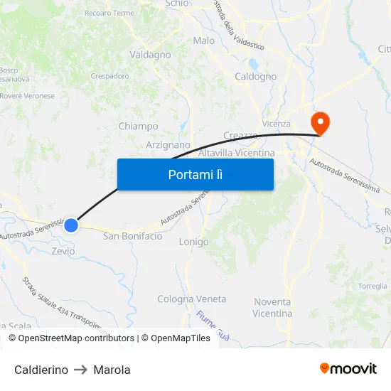 Caldierino to Marola map