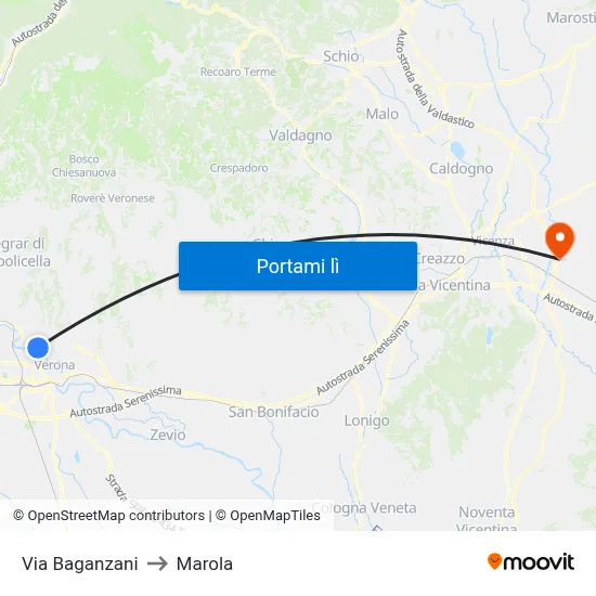 Via Baganzani to Marola map