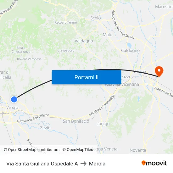 Via Santa Giuliana Ospedale A to Marola map