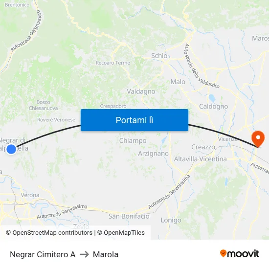 Negrar Cimitero A to Marola map