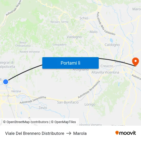 Viale Del Brennero Distributore to Marola map