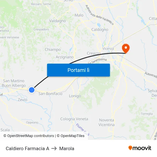 Caldiero Farmacia A to Marola map