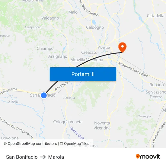 San Bonifacio to Marola map