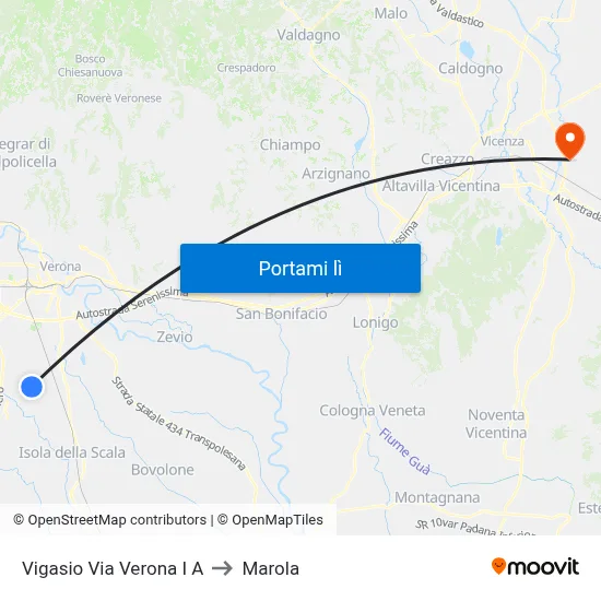 Vigasio Via Verona I A to Marola map