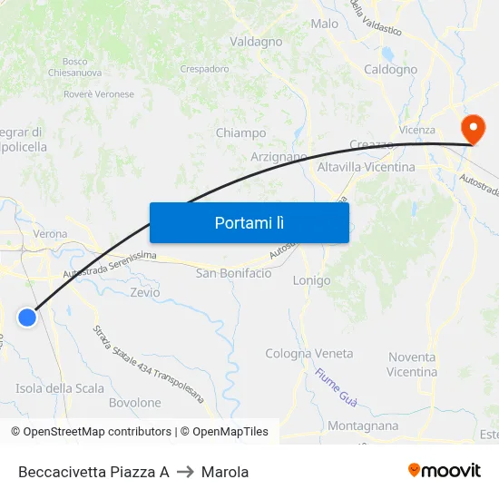 Beccacivetta Piazza A to Marola map