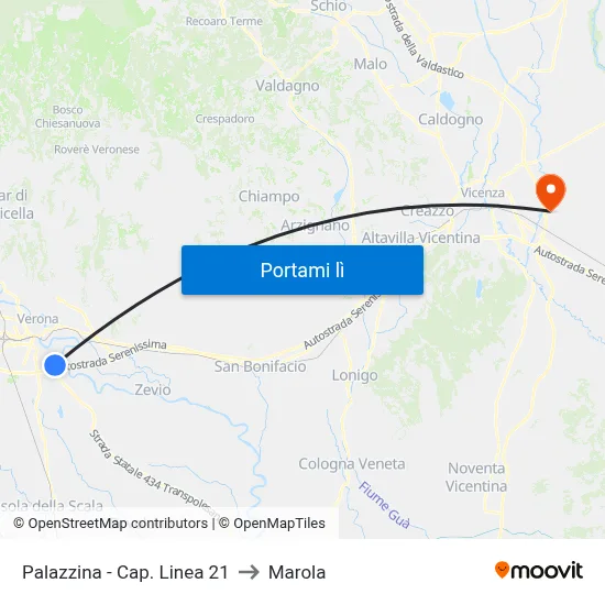 Palazzina - Cap. Linea 21 to Marola map