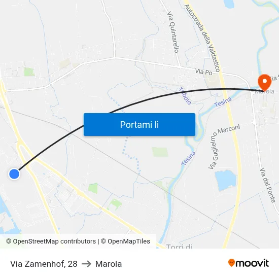 Via Zamenhof, 28 to Marola map