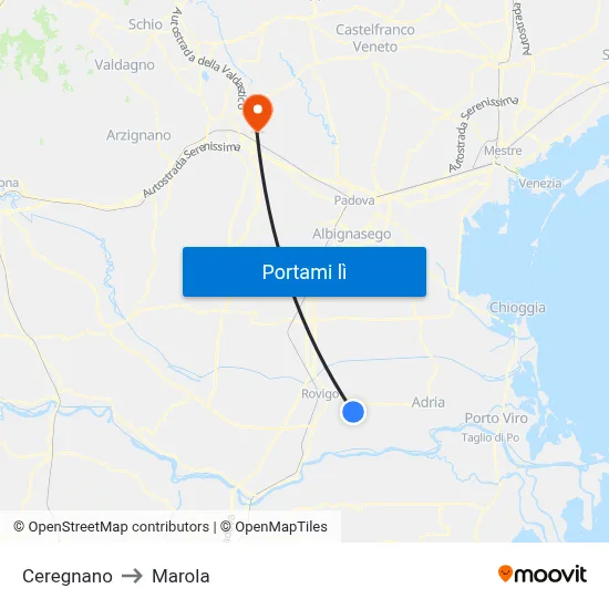 Ceregnano to Marola map
