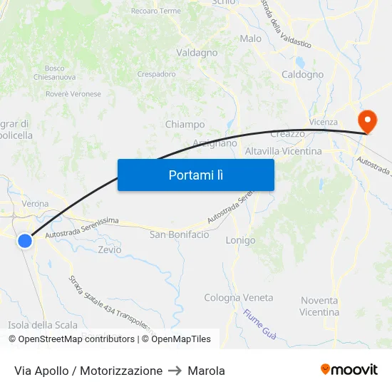 Via Apollo / Motorizzazione to Marola map